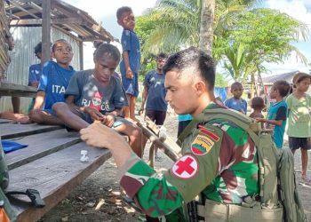 Gelar Pelayanan Kesehatan, Wujud Kepedulian Satgas Yonif 131/BRS Kepada Masyarakat Perbatasan Papua