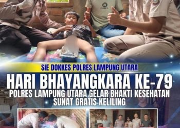 Hari Bhayangkara Ke-79, Polres Lampung Utara Gelar Bhakti Kesehatan Sunat Gratis Keliling