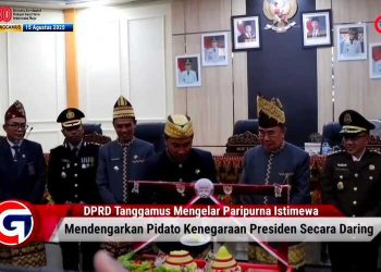 DPRD Tanggamus Menggelar Paripurna Istimewa, Mendengarkan Pidato Presiden Secara Daring.
