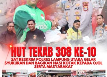 Hut Tekab 308 ke-10, Sat Reskrim Polres Lampung Utara Gelar Syukuran dan Bagikan Nasi Kotak Kepada Ojol serta Masyarakat