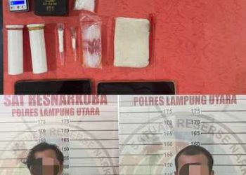 Ungkap Kasus Narkotika, Dua Pelaku dengan Puluhan Paket Sabu di Amankan Sat Narkoba Polres Lampung Utara